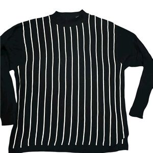 Vintage Luxury brand Genelli 100% Silk Sweater Black White Pinstripe Sz XL